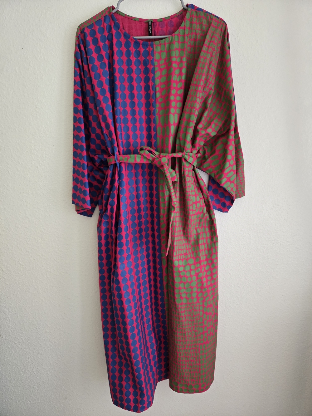 by the way. Pink and Blue Midi Dress with Green Accents UK 8 US S Oversize Fit